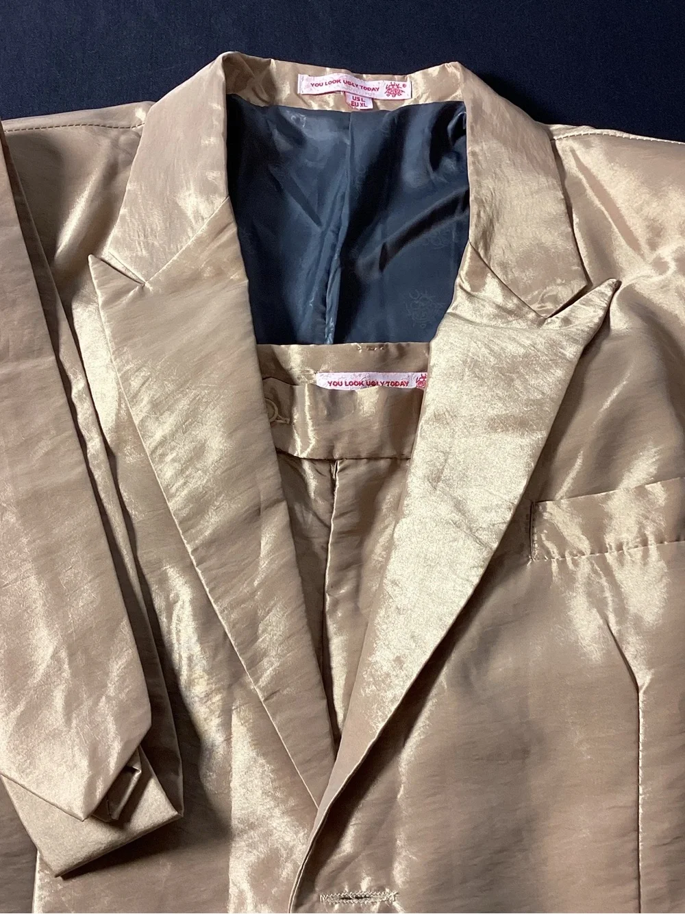 Mens Adult Suit Costume Magician Bachelor Party Jacket Tie Pants Gold Size XL
